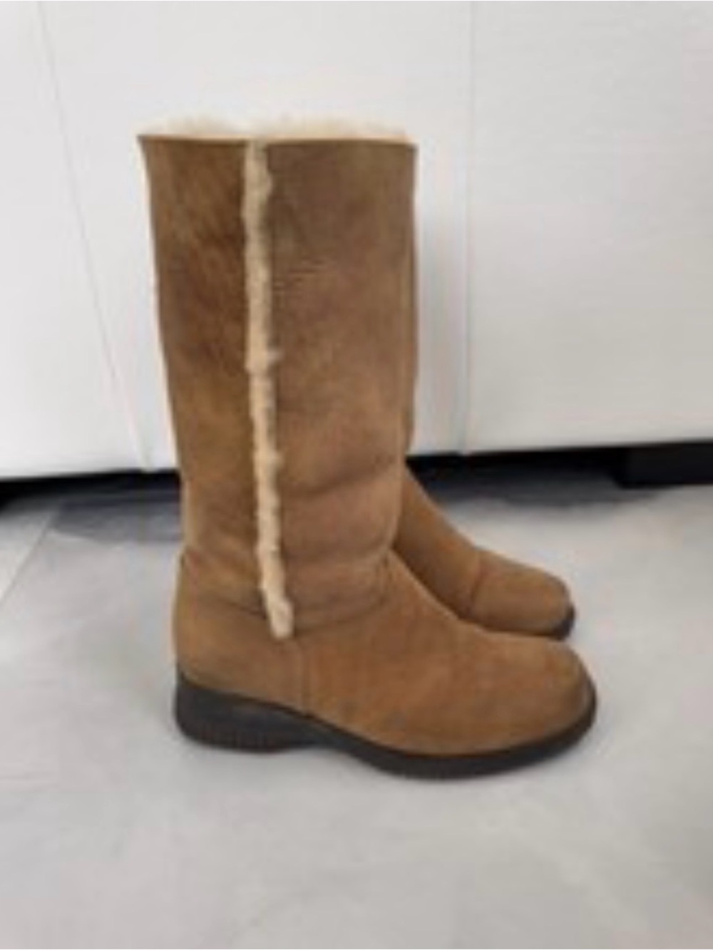 La CANADIENNE Tan Suede Shearling-Trim Mid-Calf Boots